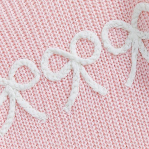 Infant Baby Girl Winter Clothes Embroidered Bow Knitted Sweater Long Sleeve Oversized Sweatshirt Fall Outfit 5