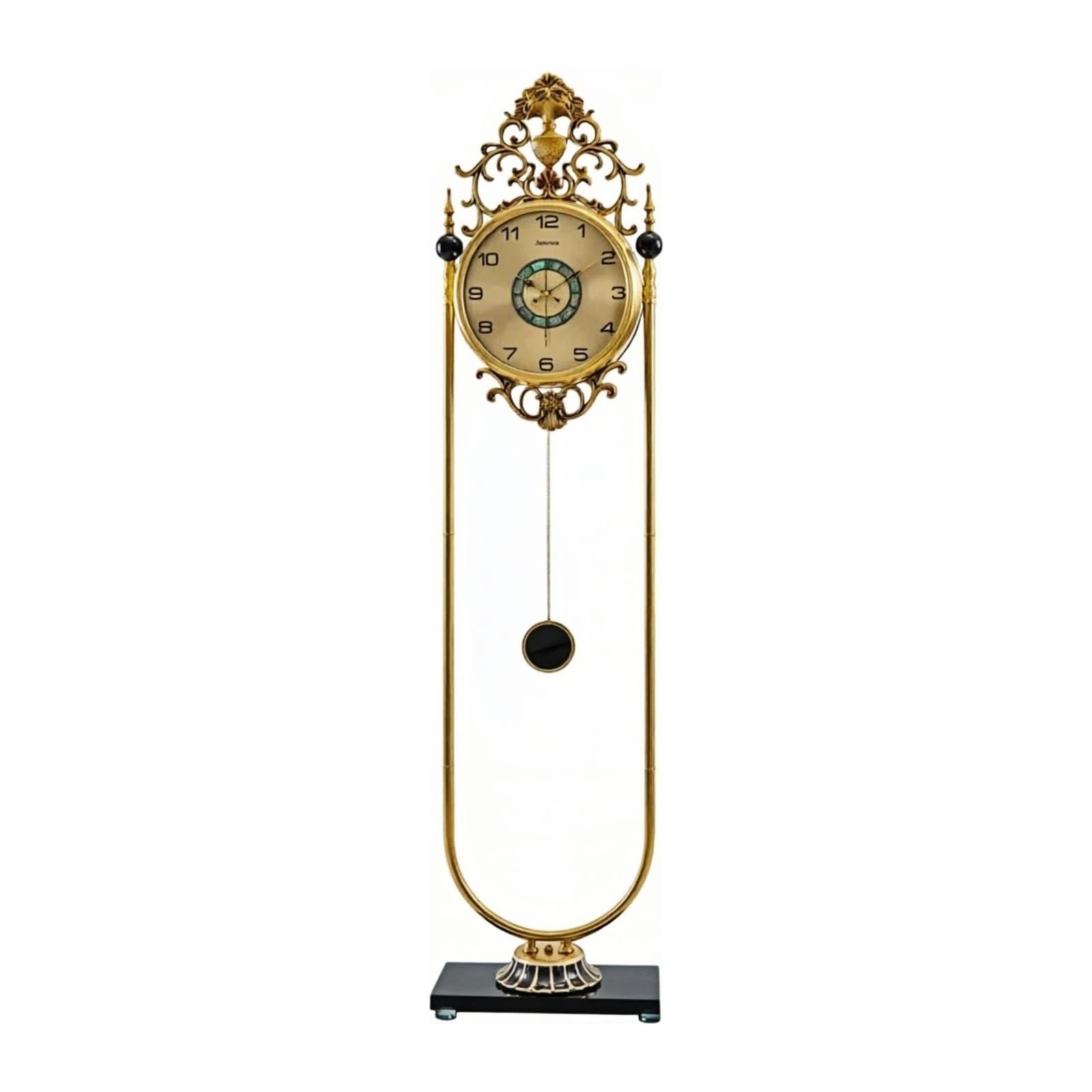 WANGHAI-666 Grandfather Clocks Vintage Metal Floor Clock Silent Quartz Pendulum European Style