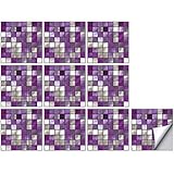 IMIKEYA 10pcs 3D Mosaic Tile Stickers Self-Adhesive Removable Tile Wallpaper Decorative PVC Square Decals for Kitchen Bathroom Purple
