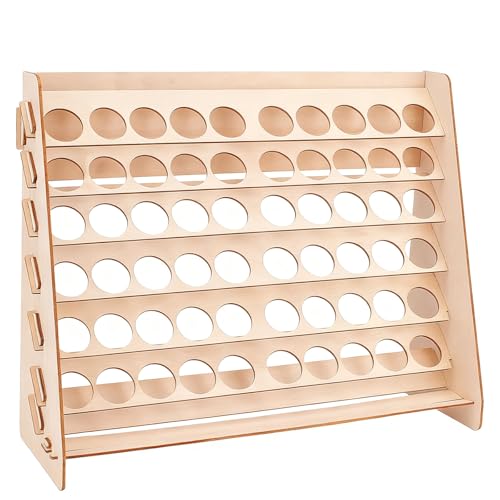 Wooden Paint Organizer, 60 Holes Paint Rack Stand for Vallejo Citadel Army Painter Bottles, Craft Painting Storage Holder for Miniature Model, Acrylic Pigment Ink Art Supplies Desk Display