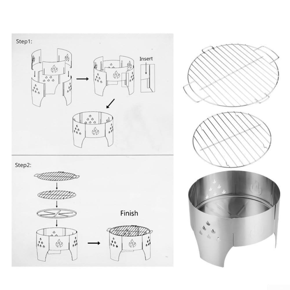 Grill Portatile da Campeggio e Giardino: Forno BBQ Leggero con Carbonella, Pieghevole con Borsa per il Trasporto, Braciere in Acciaio Inox 304 per Picnic Terrazza Cucina Esterno Argento 1 Set