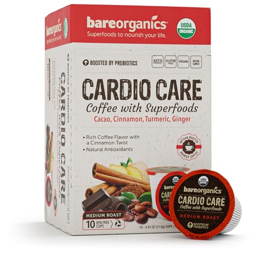 Cardio Care Organic Coffee Pods – Probiotic Coffee with Cacao, Ginger, Turmeric & Cinnamon – Healthy Superfood, Mold Free, Vegan, Gluten Free, everyday dose coffee - 10 Recyclable Single Serve K-Cups