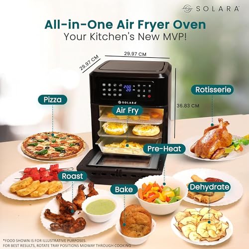 Image of SOLARA 12L Air Fryer Oven for Home Kitchen, 1800W OTG Air Fryer Oven 12 Litre with 12 Presets, 9 Accessories, Grill, Roast, Bake, Reheat, AirFryer OTG, XX-Large, Recipe E-book, 1 Year Warranty, Black