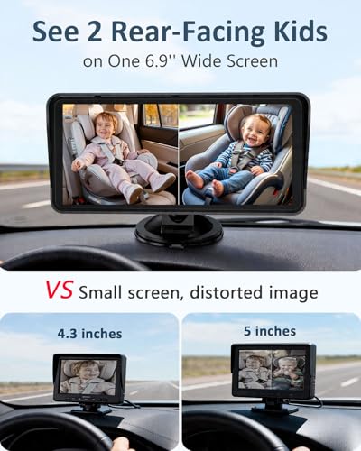 Image of 2-Kids Baby Car Camera for Seat: 6.9 Inch Ultrawide Display with Two Cameras Rear Facing - USB Powered Backseat Camera HD 1080P Easy to Install