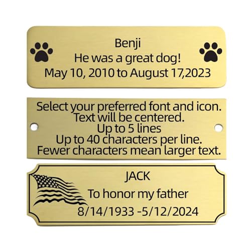 QIPAN Engraved Custom Name Plate,Brushed Stainless Steel Personalized Name Plaque,Metal Engraving Custom Name Plate with Adhesive Backing or Screws for URN,Trophy, Picture Frame (Gold)