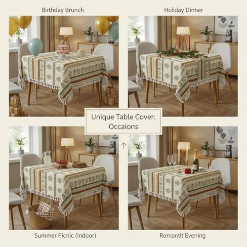 Image of Amazon Brand - Umi Microfiber Cotton Table Cloth Pack of 2 for 4-Seater Dining Table | 45 x 60 Inch Rectangular Printed Table Cover with Tassels | Washable, Durable,Reusable Dining Table Cover