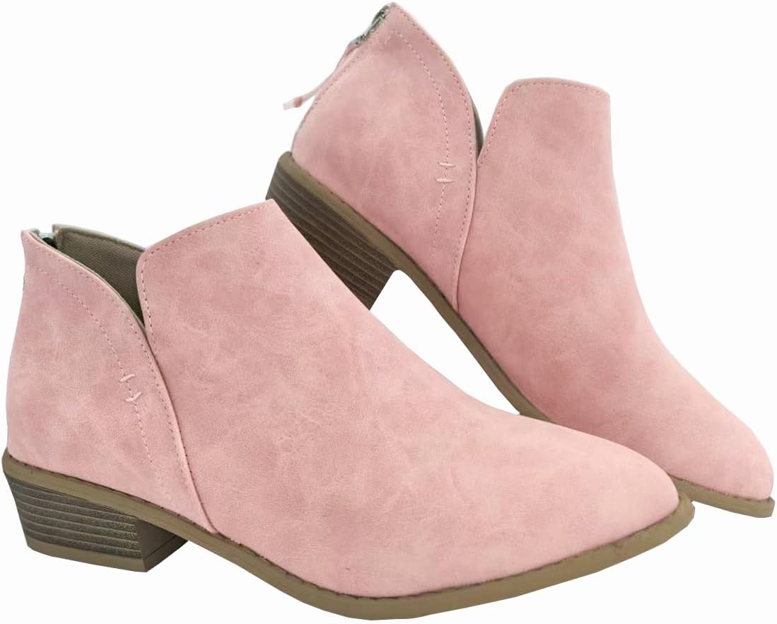 Women's Ankle Boots Side V Cut Design Rear Zipper Low Heel Chunky Heel Leather Stylish Casual Short Western Booties