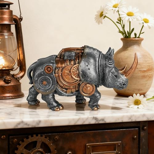 Figurines d'animaux punk en résine avec engrenages pour déco de table basse salon