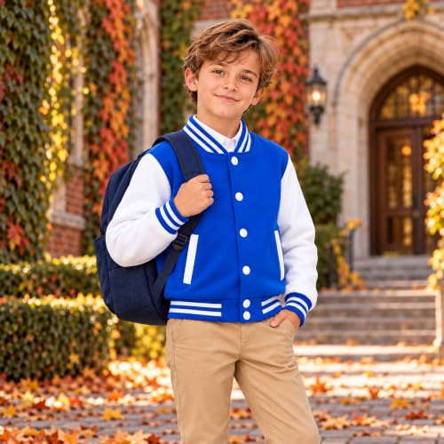 Image of Kids Baseball Jackets Boys Girls Fit Varsity Jacket Casual Lightweight Plain Button Cardigan School Coat