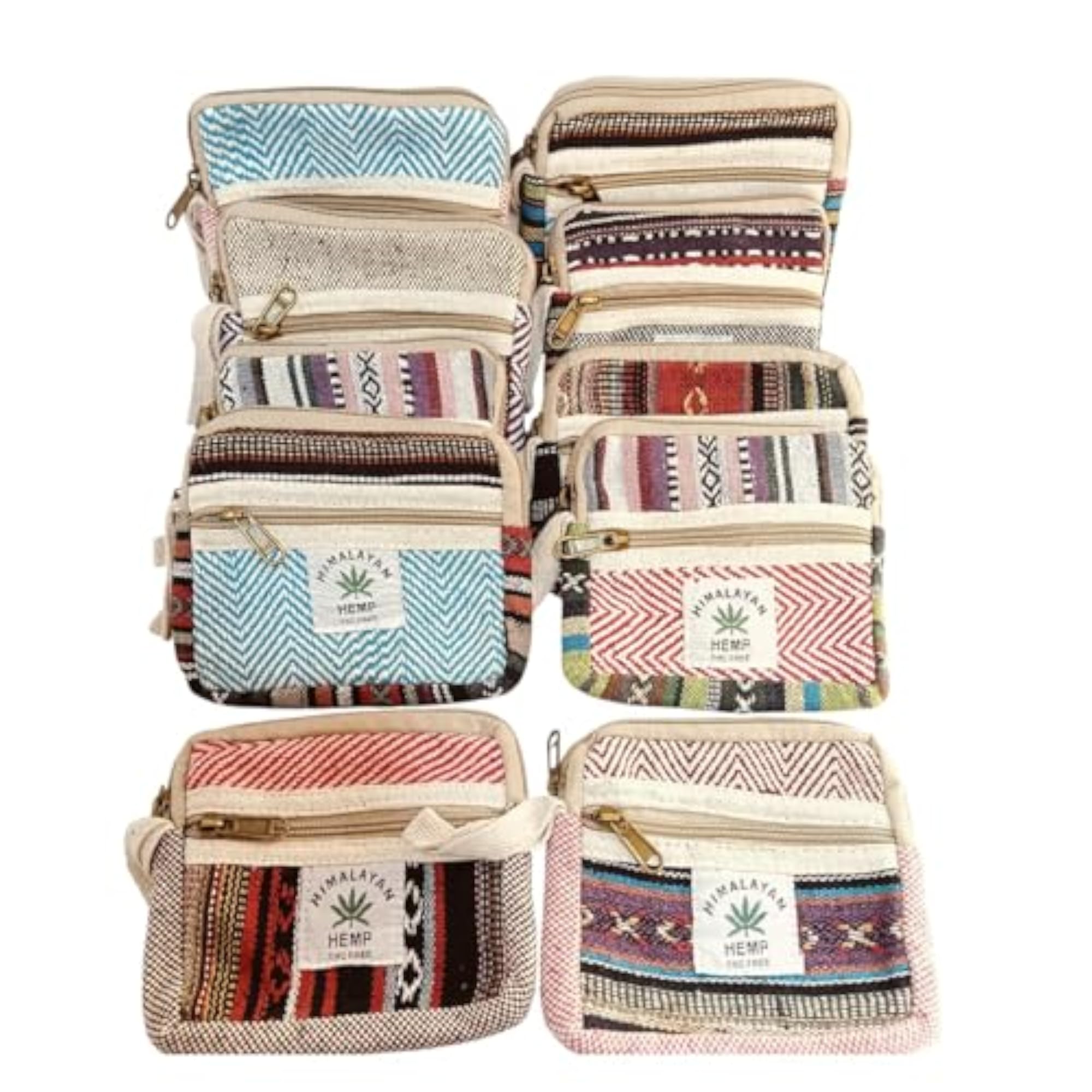 Hemp Ethnic Pattern Square Pouch Bag Set, Multi-Color