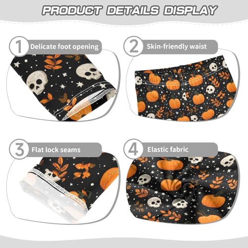 Girls' Athletic Leggings Ankle Length Yoga Dance Pants Kids Teen 4T Pumpkin Skull3