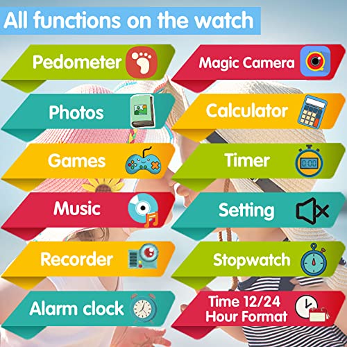 INIUPO Kids Smart Watch for Boys Girls - Smart Watch for Kids Ages 4-12 Years with Camera 26 Puzzle Games Alarm Music Video Calculator Torch Children Birthday Gifts Toys Toddler Wrist Watch (Blue) - Thumbnail 6