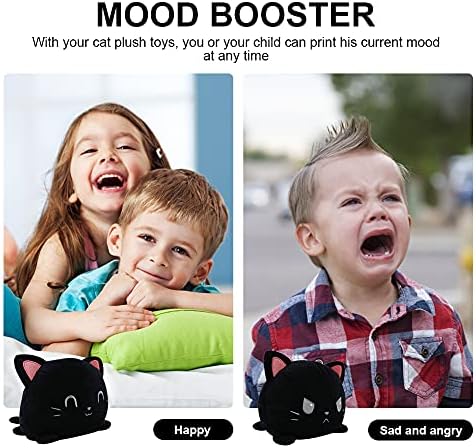 AnVerse Flip Cat Plush Toy, Reversible Mood Cuddly Toy, Moody Plush Toy, Cute Double-Sided Plush Toy Gifts for Babies, Children, Girls, Boys (Black cat)