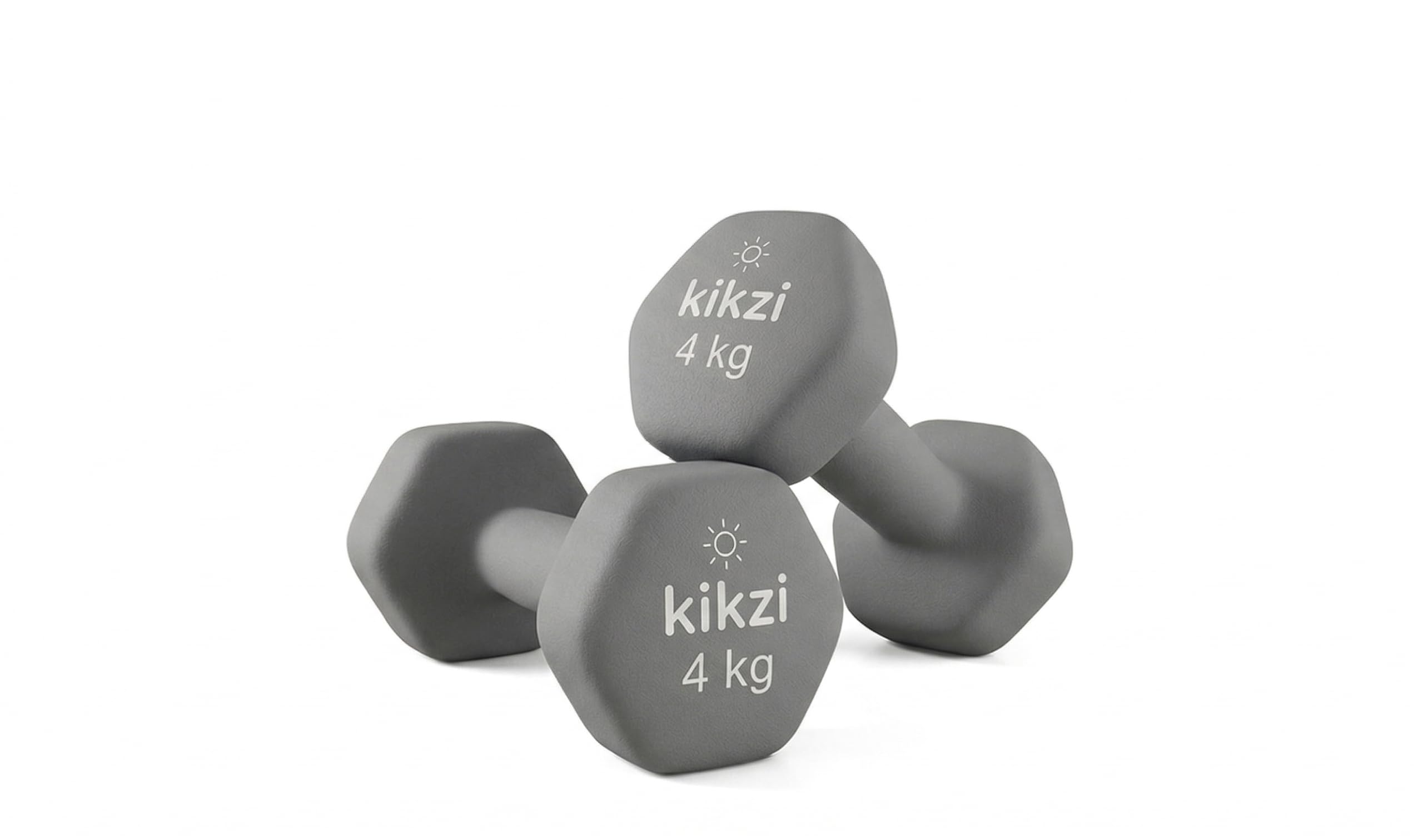 Kikzi® Pair Neoprene Dumbbell Non-Slip Grip Cast Iron Core Hand Weights Home Gym (yoga/pilates) (2 x 4kg - Grey)