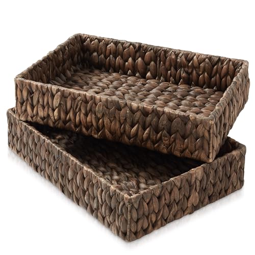 Casafield Set of 2 Bathroom Storage Baskets, Espresso - Water Hyacinth, 15.75