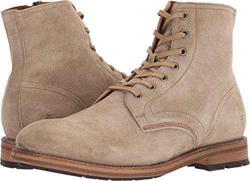 Image of Frye Bowery Lace Up Vintage-Style Leather Boots for Men - Fine Pull-Up Leather with Zipper Closure, Antique Brass Hardware, and Lug Traction Outsole
