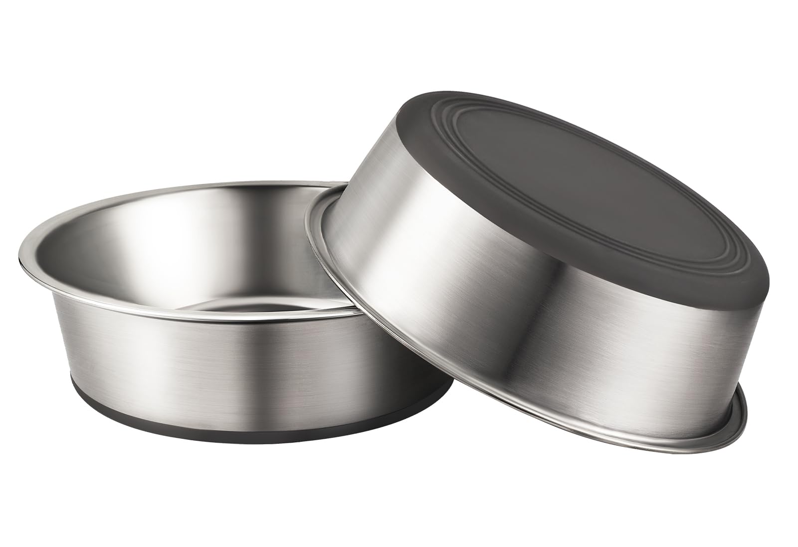 URBUDDIES 2 Pack Stainless Steel Dog Bowls, Premium Metal Dog Bowls with Non Slip Rubber Bottom, Dishwasher Safe, Easy to Clean, 8 Cup, Gray Bottom