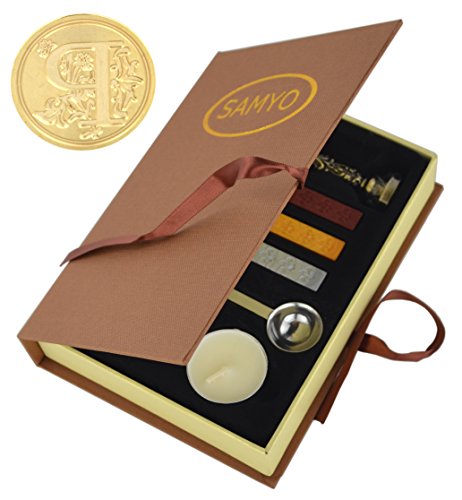 Samyo Wax Seal Stamp Kit Retro Creative Sealing Wax Stamp Maker Gift Box Set Brass Color Head with Vintage Classic Alphabet Initial Letter (P)
