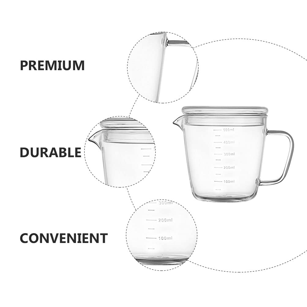 Tomaibaby Messbecher Milchkännchen Milchkanne 500ml Sahnekanne Sauciere Glaskanne Glas Hitzebeständig Messkanne mit Deckel Fett- Trenn- Kanne für Eier Milch Sahne Sauce Kaffee