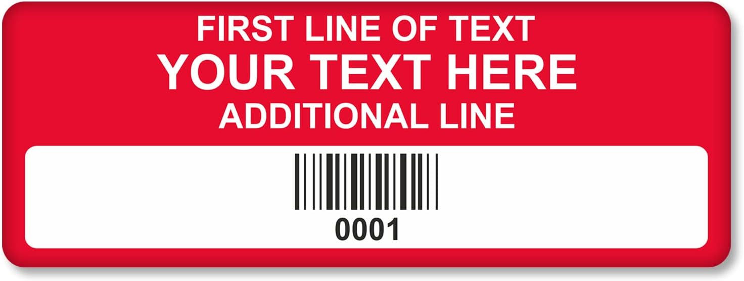 Add Your Text Here Rectangular Custom Asset Label/Tag with Barcode | 0.73" x 2" Aluminum Foil, Pack of 100, Made in USA