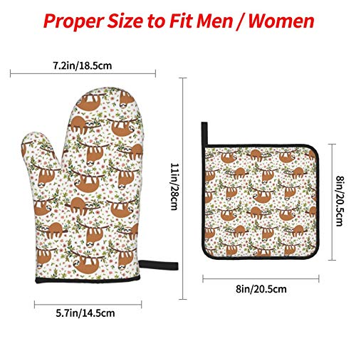Msguide Floral Sloth Oven Mitts And Pot Holders Sets, Heat Resistant 4 Pcs For Safe Bbq Cooking Baking Grilling #TOP2