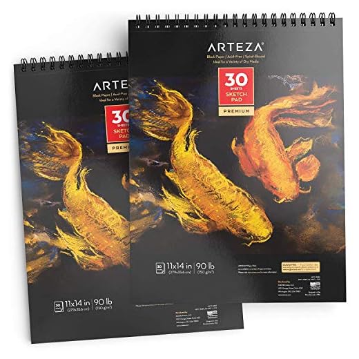 ARTEZA Bloc de dibujo de papel negro | 27,9x35,6 cm | 159 gsm | Set de 2 | 30 hojas negras x 2 | Encuadernación en espiral | Para usar con lápices de colores, pastel, óleo, gel, tiza y tinta