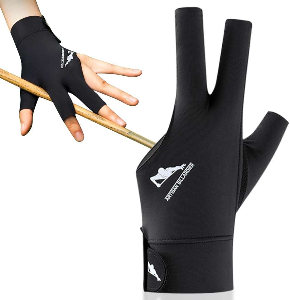 1Pcs Snooker Pool Billiard Glove, Left Hand Billiard Glove, Single Hand Professional Snooker Glove, Breathable Snooker Glove, 3 Fingers Anti-Slip Patch Design with Adjustable Wrist Strap