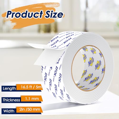Image of Double Sided Tape Heavy Duty White PE Foam Tape, 2 In X 16.5 Ft Mounting Tape Removable Strips Strong Weatherproof Adhesive Tape for Hanging Picture Poster, Carpets, Paint Wall No Damage, 2 Rolls
