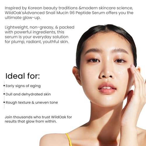 Image of WildOak Advanced Korean Snail Mucin 96 Peptide Face Serum | Powerful Skin Barrier, Anti-Aging & Wrinkles | 72 Hours Skin Hydration | Korean Skincare | Tremella Mushroom for Dewy Soft & Plump Skin | 30ml