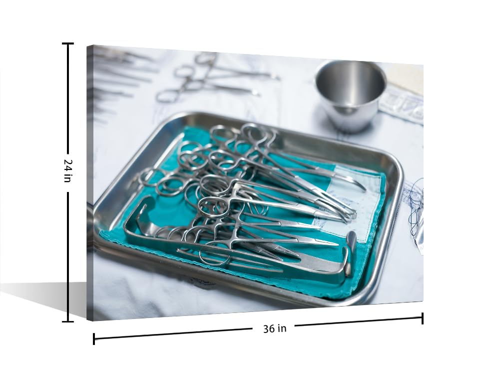 Image of Medical Instrument Canvas Wall Art 1 Pieces Clinical Laboratory Wall Art Medical Art Prints Wall Decor Living Room Giclee Wooden Framed Gallery-Wrapped Ready to Hang, 24 inch Wx36 H