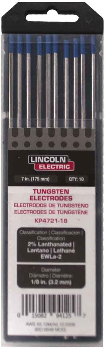 Electrodo de tungsteno con lantano al 2% Lincoln Electric, 1/8” x 7”, KP4721-18