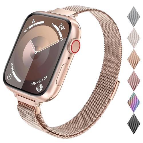 Image of Compatible with Apple Watch Band 38mm 40mm 41mm 42mm 44mm 45mm 49mm, Stainless Steel Slim & Thin Milanese Magnetic Clasp Strap Women and Men Replacement Band for iWatch Series SE 9 8 7 6 5 4 3 2 1