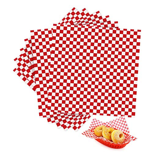 OFFSCH 24pcs Red Checkered Baking Paper Food Grade Waxed Paper Sheets for Sandwiches Greaseproof Liner