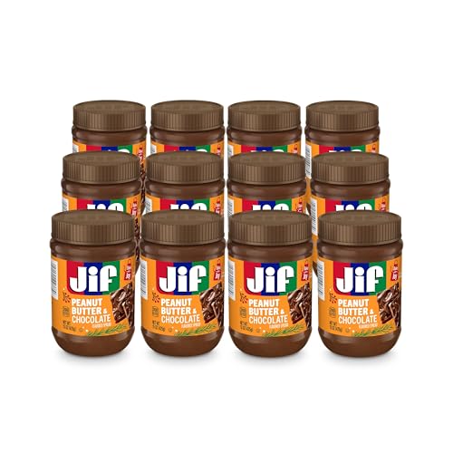 Jif Peanut Butter & Chocolate, 15 Ounce (Pack of 12), Less Sugar, Thick & Creamy Texture