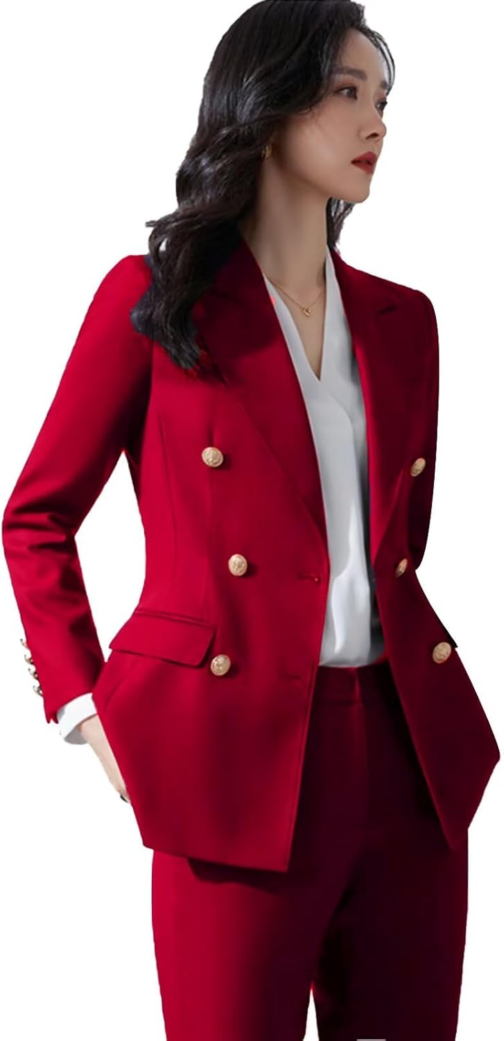 Women' Suit 2 Piece Double Breasted Blazer Pants Suit Set for Wedding Business Pantsuit for Work