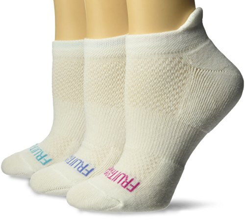 Fruit of the Loom Women's Fit for Me Breathable Cotton No Show Tab Sock-3 Pair Pack, White, Pink, Blue, Purple, Shoe Size: 4-10