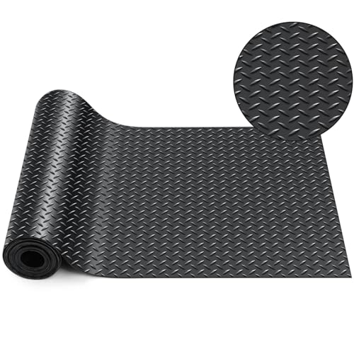 Image of Breling 12 in x 10 ft Rubber Diamond Plate Rolls Mats, Heavy Duty Flooring Rug for Trailers Garage, PVC Water /Stain Outside Stall Resistant Parking Rv Tool(Black)