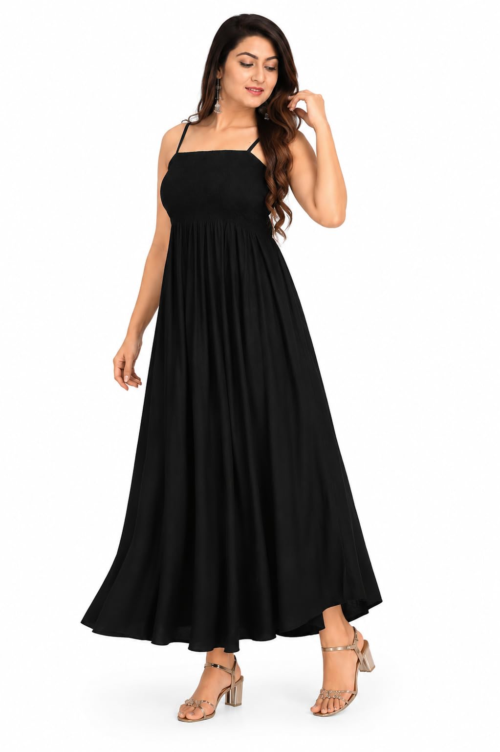 Women's Maxi Dress for Women, Smocked Bodice, Spaghetti Strap, Flared A-Line Silhouette, Full Length Maxi Dress Woman, Long Gown for Woman-image-25