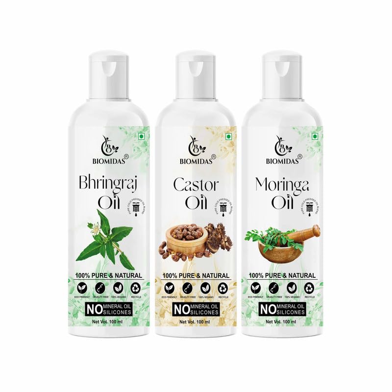Biomidas 100% Pure Bhringraj Castor & Moringa 100ML Combo , Oil(Pack Of 3)-image-22