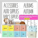 Hebayy 242 Storage Room, Playroom & Garage Labels,220 Preprinted Waterproof Oil&Tear Resistant Removable Stickers, 22 Blank Ones, No Residue for Bins & Boxes Holiday & Essential Organization