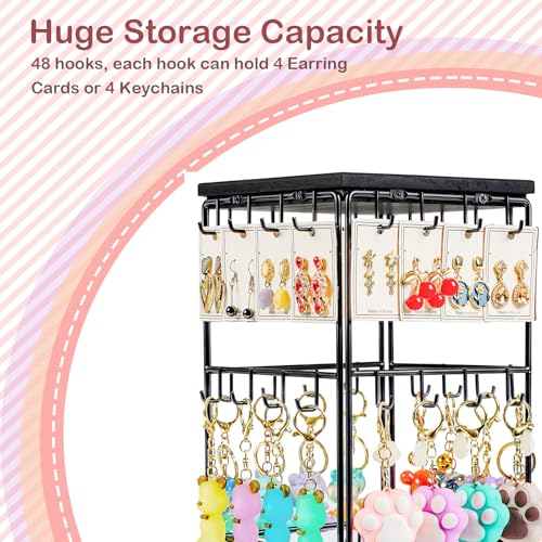Image of 360 Rotating Earring Display Stands for Selling, Earring Rack Display Holder Stand, Jewelry Display for Vendors Selling Earring Cards, Necklaces, Bracelets, Hair Accessories (48 Hooks)