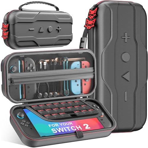 HASACOOL Switch 2 Tasche für Nintendo, Switch Case kompatibel mit Switch 2/Switch/OLED - Wasserdicht & Stoßfest mit 20 Kartenfächern, Tragegriff & Organizer-Innenfach für Zubehör (Schwarz)