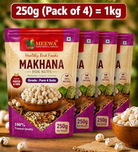 Image of MEEWA MAKHANA 1 KG | PACK OF 4 X 250 GRAMS | PURE HANDPICKED 4 SUTA GRADE | REUSABLE ZIP LOCK POUCH PACK| BEST FOR FASTING | PESTICIDE FREE | FOXNUT | MAKHANE