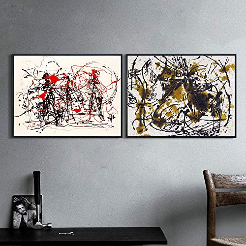 Invin Art Combo Painting 2 Pieces By Jackson Pollock Framed Canvas Giclee Print Art Abstract Wall Art Series #6(Aluminum Metal Black Frame,24X32Each Piece) #TOP17