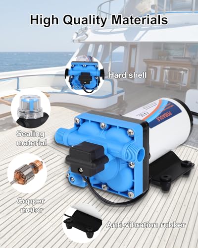 Image of RV Diaphragm Pump 5.5GPM 70PSI 12V Quiet Self Priming Fresh Water Pump for Boat, RV Marine, Yacht, Caravan, with Pressure Switch