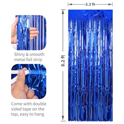 Image of 6 Pack Dark Blue Foil Fringe Curtains Streamers Party Decorations 3.3 x 8.2 ft, Blue Tinsel Curtain Fringe Backdrop for Parties, Door Fringe Birthday Streamers, Photo Booth Backdrops, Party Decor