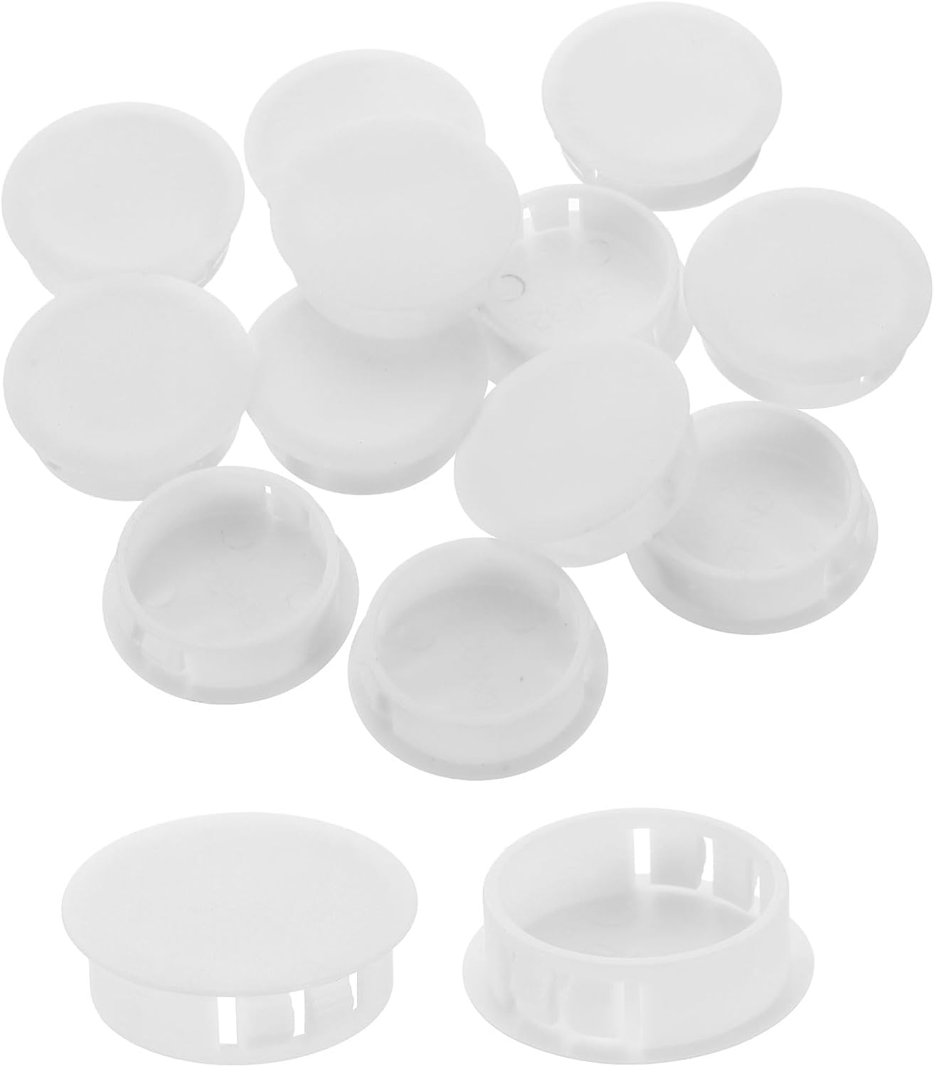 sourcing map 12Pcs Plastic Hole Plugs, 32mm(1-1/4") Flush Type Panel Plugs, Round Snap Knockout Locking Plugs for Furniture Insert End Caps Panels, White