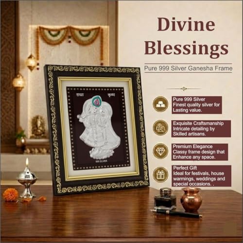 Image of 999Pure Silver Radhakrishna Photo Frame for Home & Office | Premium Silver | PoojaRoom & Wall Decor | Wedding & Festival Gifts | Certificate Included | Tabletop Size 5.5x5 inch