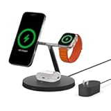 Belkin MagSafe Charger&comma; 3-in-1 Wireless Charging Stand&comma; 2ND GEN&comma; 33&percnt; Faster for Apple Watch&comma; iPhone 16&comma; iPhone 15&comma; iPhone 14 Series&comma; AirPods - MagSafe Charging Station for Multiple Devices - Black