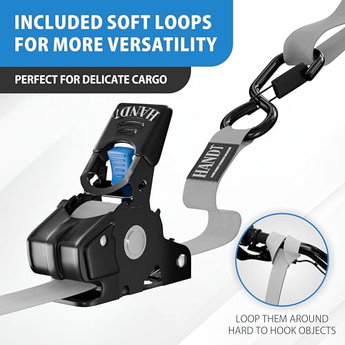 Handt 4ARS-PARENT Retractable Ratchet Straps (2Pk) 1In X 6Ft - 1,500Lb Break Strength, Heavy Duty Tie Down Automatic Self Ratcheting Strap Downs Push Button Retracting thumb #4